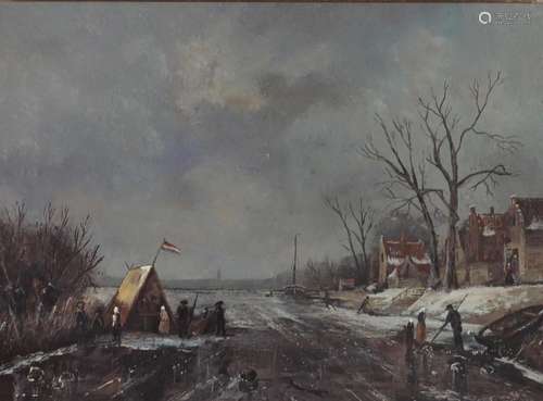 Oil on wood French school "animated winter scene