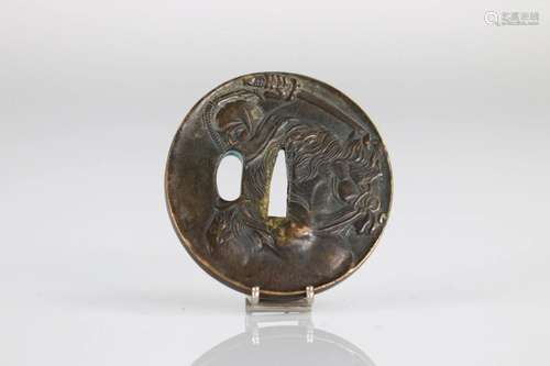 Japan bronze tsuba samurai decoration Meiji period