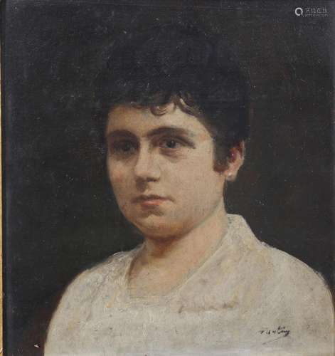 Oil on cardboard circa 1900 portrait of a woman