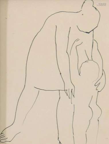 Aleix LLULL (1933-1986) drawing "mother and child