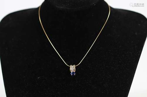 18k Gold Necklace with Sapphire and Diamond Pendant