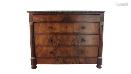 Empire period chest of drawers in mahogany