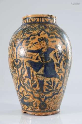 Persian glazed earthenware vase decorated with various