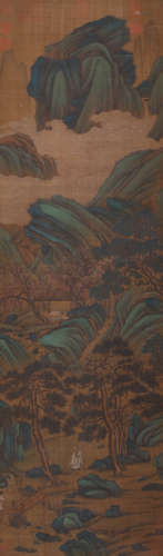 A Chinese Figure and Landscape Painting Silk Scroll, Zhao Bo...