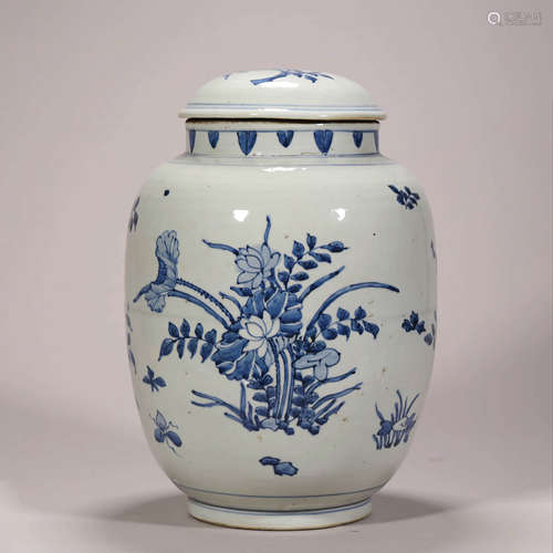 A Blue and White Flower Jar and Cover