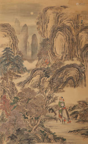 A Chinese Landscape Painting Paper Scroll, Dubian Huashan Ma...