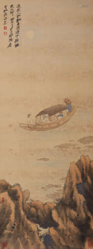 A Chinese Landscape and Figure Painting Silk Scroll, Zhang D...