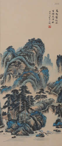 A Chinese Landscape Painting Paper Scroll, Feng Chaoran Mark