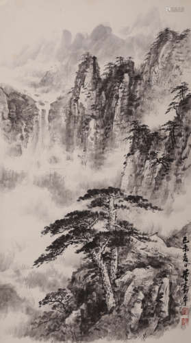 A Chinese Landscape Painting Paper Scroll, Dong Shouping Mar...