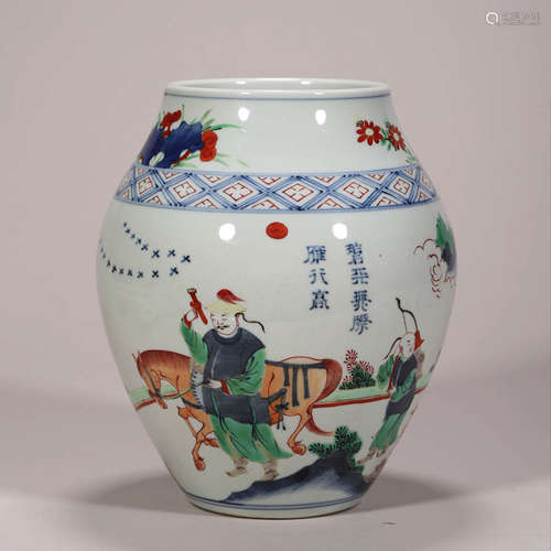 An Underglaze Blue and Wucai Glaze Figure Jar