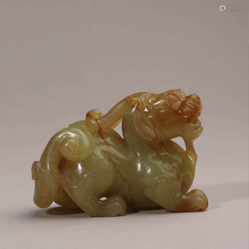 A Carved Greenish Jade Mythical Beast