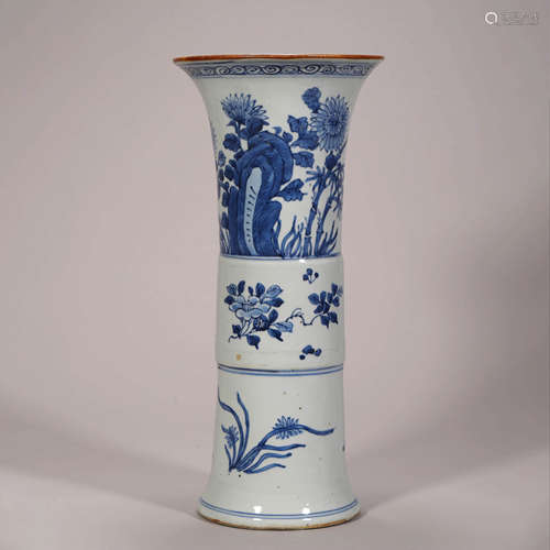 A Blue and White Flower Beaker Vase