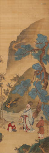 A Chinese Landscape and Figure Painting Silk Scroll, Sun Keh...