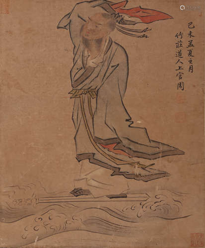 A Chinese Figure Painting Paper Scroll, Shang Guanzhou Mark