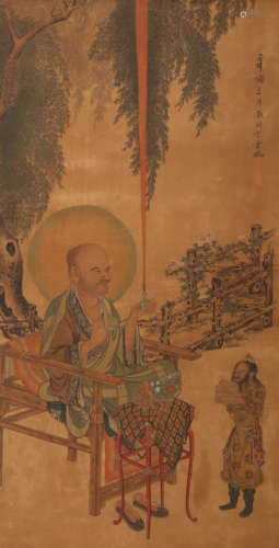 A Chinese Figure Painting Silk Scroll, Ding Yunpeng Mark