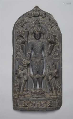 A Pala black stone stele of Vishnu. Northeastern India, Beng...