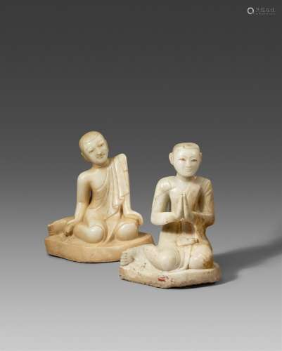 Two Burmese alabaster figures of Sariputta und Moggallana. 1...