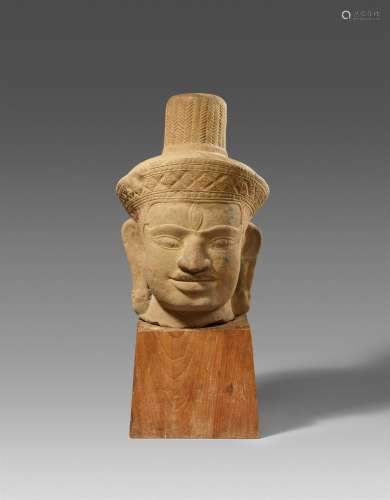 A very large Cambodian sandstone head of Shiva. 10th century...