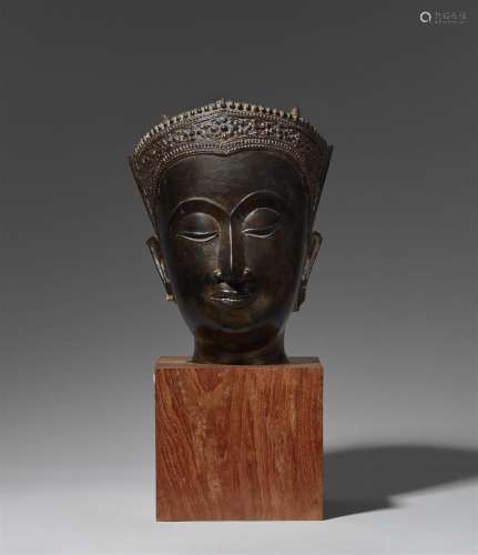 A very large Ayutthaya bronze head of a Buddha. Ca. 17th cen...