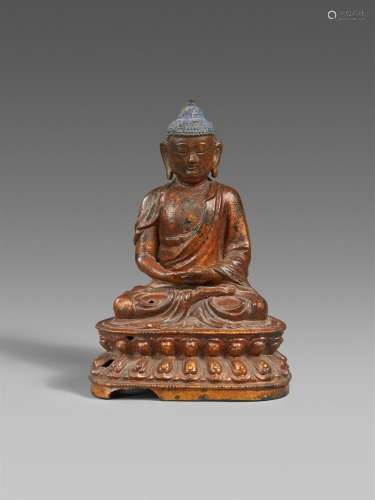 A lacquered and gilt bronze figure of Buddha Shakyamuni. Min...