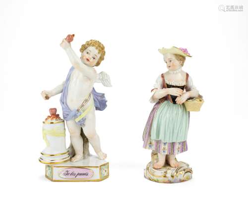 Zwei Porzellanfiguren Amor 'Je le Punis' und klein...