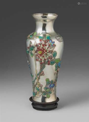 A silver vase with champlevé enamel. Early 20th century