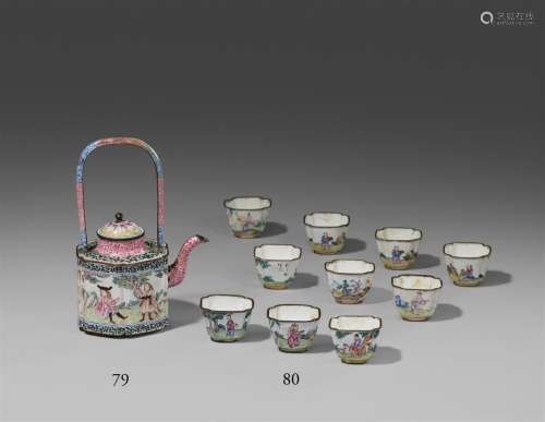 Ten painted enamel small square ceremonial wine cups. Canton...