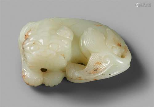 A celadon jade lion carving. Qing dynasty