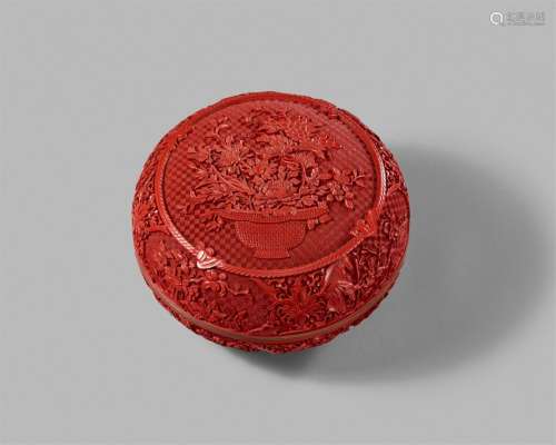 A large carved red lacquer lidded box. Beijing. Ca. 1970