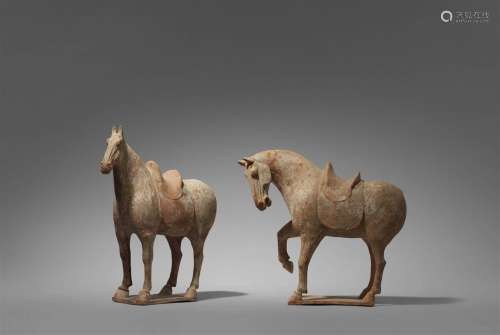 Two pottery figures of a standing horse. Tang dynasty (618–9...