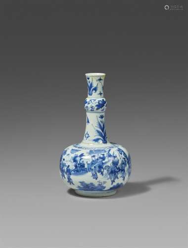 A blue and white bottle vase. Chongzhen period (1628-1644)