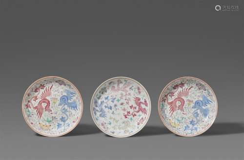 Three famille rose phoenix dishes. Guangxu period (1875–1908...