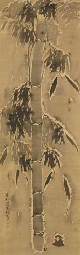 Hanging scroll, depicting snow ladden bamboo. Ink on silk. S...