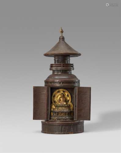 A wood and lacquer zushi in shape of a tahoto. 18th century ...