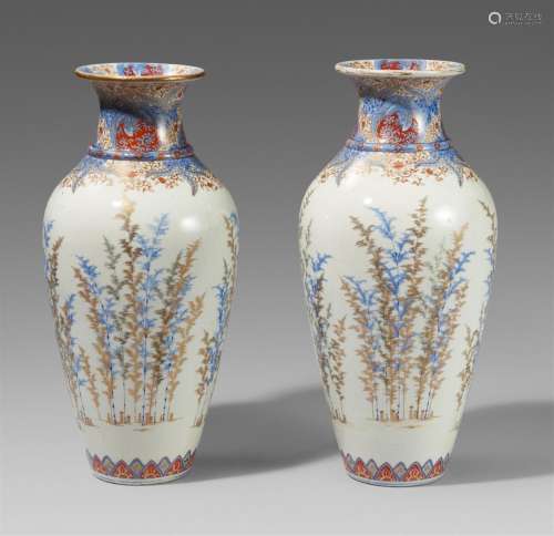A pair of tall and slender Koransha vases. Arita. Late 19th ...