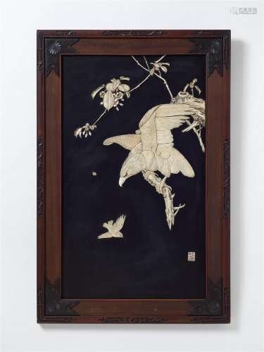 A lacquer and bone-inlaid panel. Meiji period, late 19th cen...