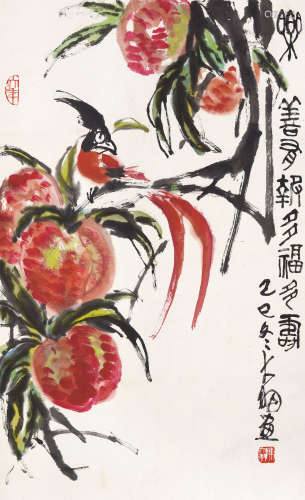陈大羽（1912～2001） 乐善有报 多福多寿 镜心 设色纸本
