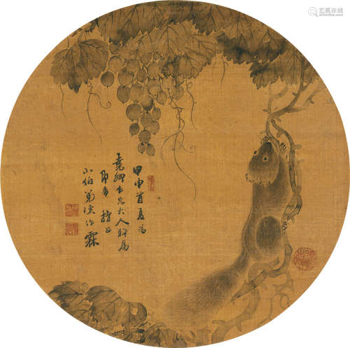 陈作霖（1837～1920） 松鼠葡萄 镜心 设色绢本