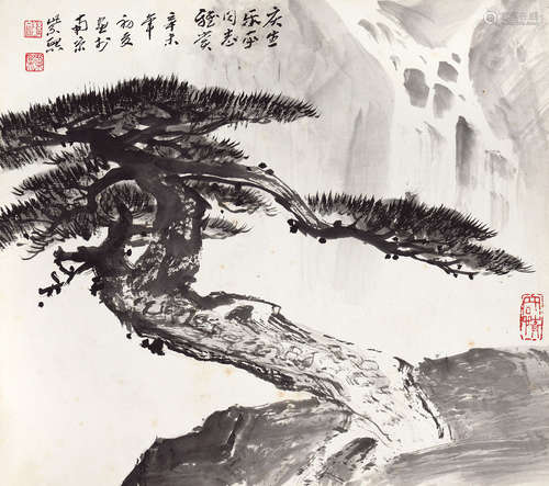 魏紫熙（1915～2002） 松瀑图 镜心 设色纸本