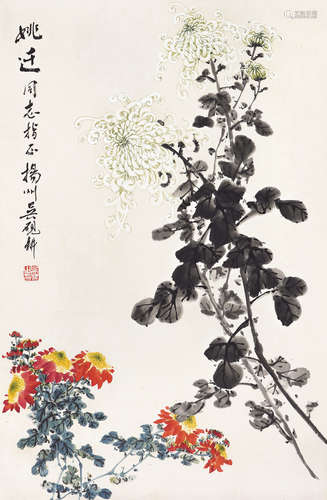 吴砚耕（1910～2006） 花卉 立轴 设色纸本