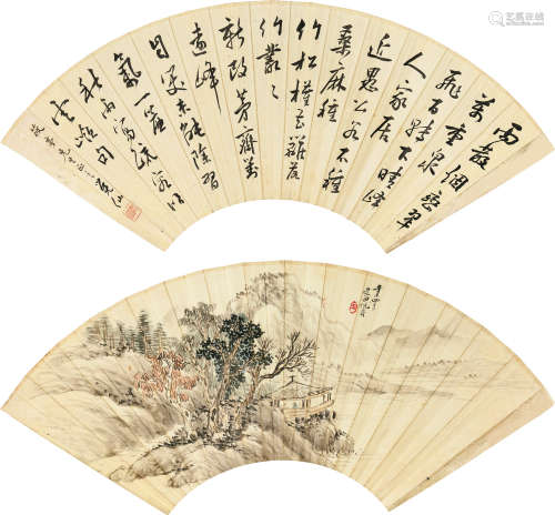 沈寿（1874～1921）觉仙 书画扇面 （二帧） 镜心 设色纸本