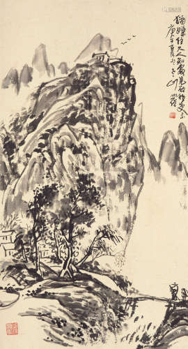 圆霖法师（1916～2008） 秋山策杖 镜心 水墨纸本