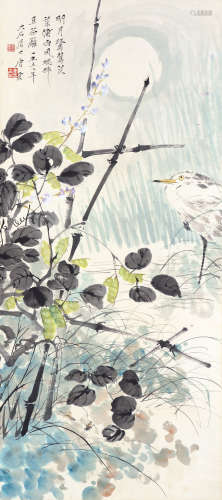 唐云（1910～1993） 明月鹭鸶 立轴 设色纸本