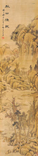 黄山寿（1855～1919） 秋山渔艇 立轴 设色绢本