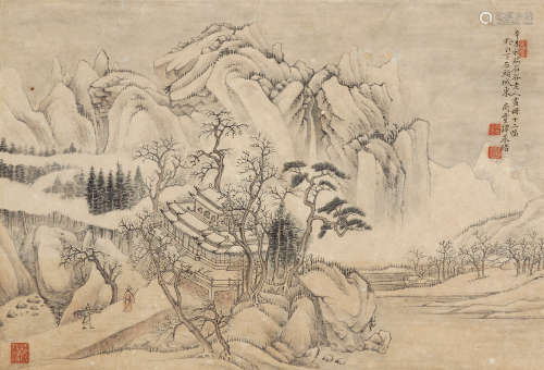 谭承绪（1642～1707后） 松山楼阁图 立轴 设色纸本