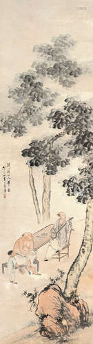 王素（1794～1877） 夏荫清弹 立轴 设色纸本