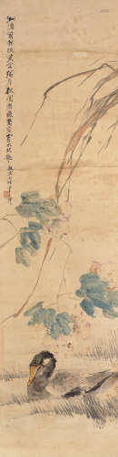 王礼（1813～1879） 芙蓉秋鸳 立轴 设色纸本