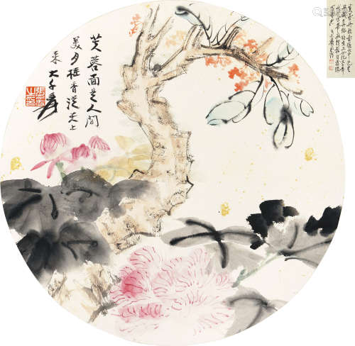 张大千（1899～1983） 芙蓉丹桂图 立轴 设色纸本