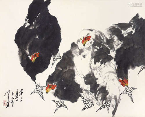 王子武（b.1936） 群鸡图 立轴 设色纸本