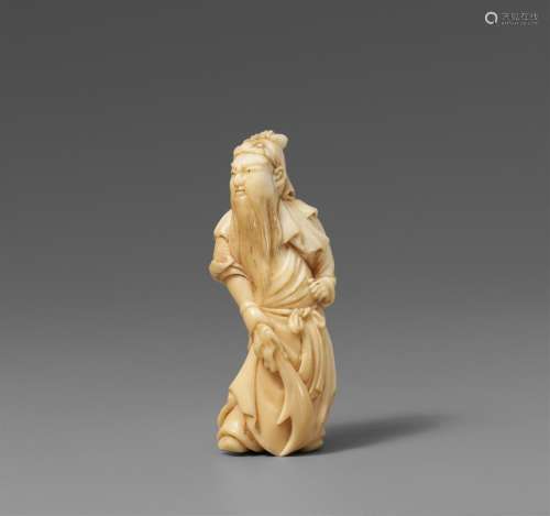 A marine ivory netsuke of Kan'u. 19th century